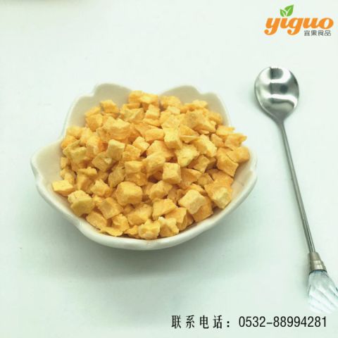 青岛宜果冻干出口工厂冻干水果冻干黄桃丁、黄桃片、黄桃粉烘焙饮品麦片酸奶盖