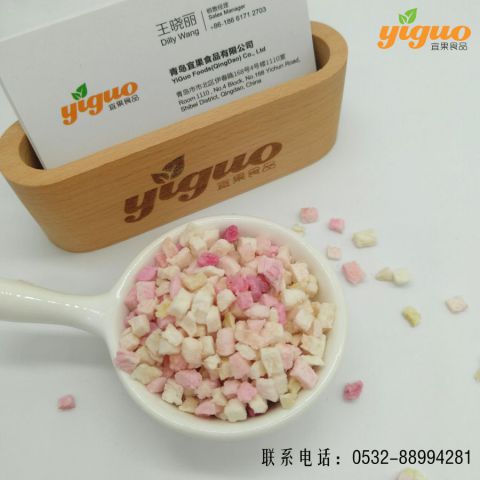 青岛宜果冻干出口工厂冻干水果冻干水蜜桃丁、水蜜桃片、水蜜桃粉烘焙饮品麦片酸奶盖
